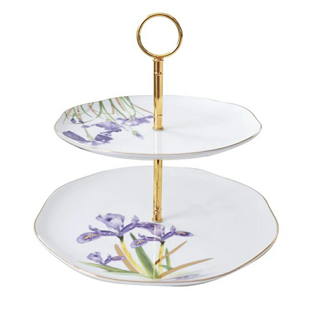 アイリス花柄 2段ケーキスタンド ゴールド支柱 アフタヌーンティー 食器