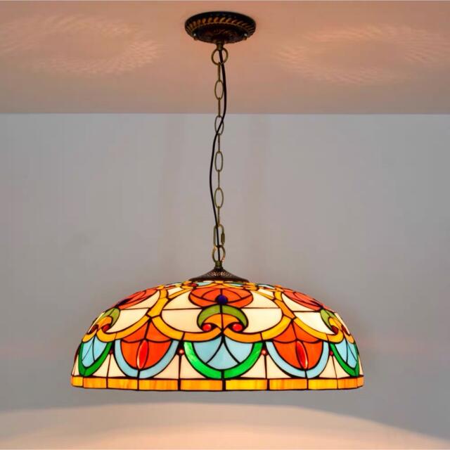 A004214高級ステンドグラス.ペンダントライト豪華天井照明ステンドグラスランプガラス工芸品 電源直結タイプ