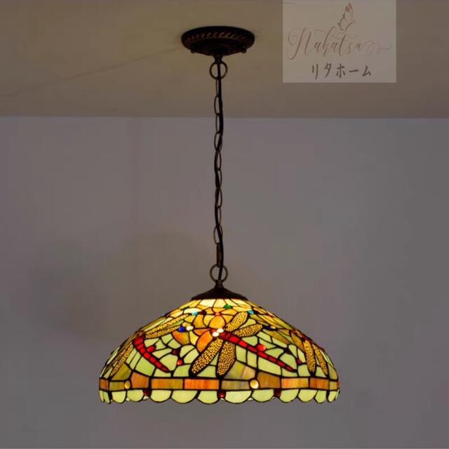 A004215高級ステンドグラス.ペンダントライト豪華天井照明ステンドグラスランプガラス工芸品 電源直結..