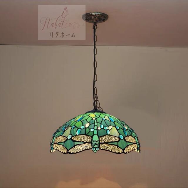 Rakuten - A004237ステンドグラス　ペンダントライト豪華天井照明ステンドグラスランプ工芸品 電源直結タイプ