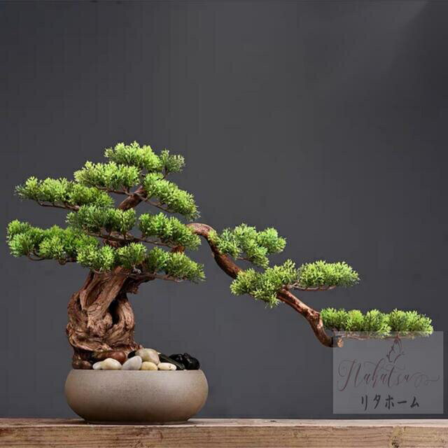 Leafy Plants - A004660インテリアグリーン 高級模造迎客松盆栽 置物 禅意迎客松盆栽装飾品 人工観葉植物