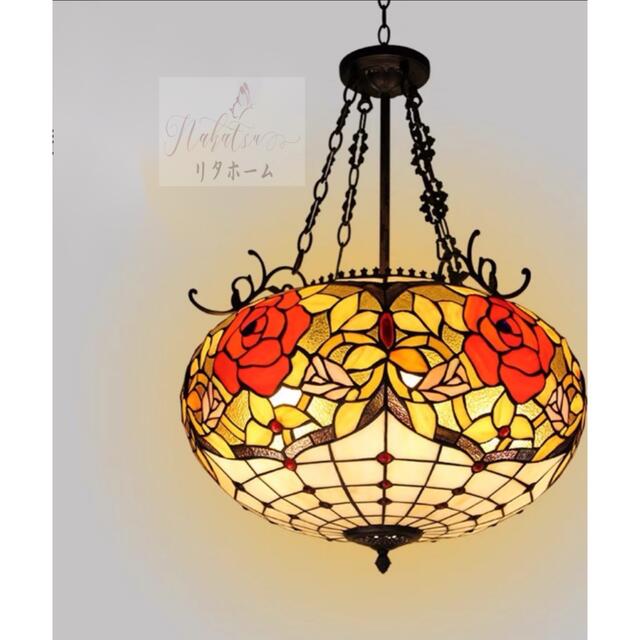 A004671ステンドグラス．ペンダントライト豪華天井照明ステンドグラスランプ ガラス工芸品． 電源直結タイプ