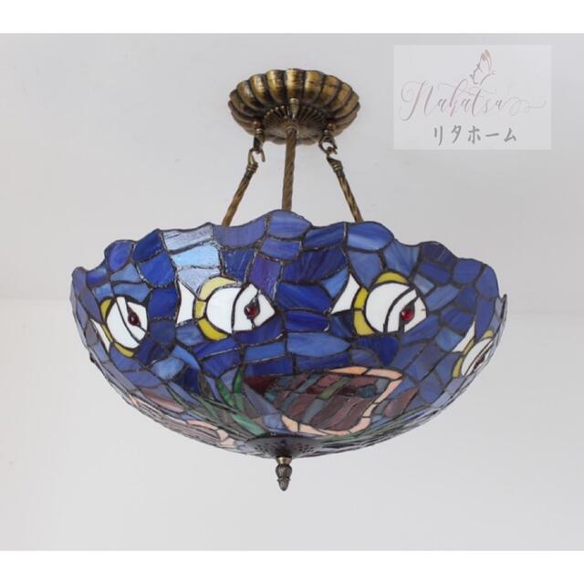 A004791高級ステンドグラス.ペンダントライト豪華天井照明ステンドグラスランプガラス工芸品 電源直結タイプ