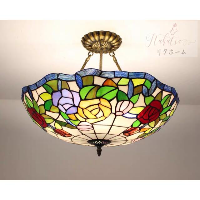 A004792高級ステンドグラス.ペンダントライト豪華天井照明ステンドグラスランプガラス工芸品 電源直結タイプ