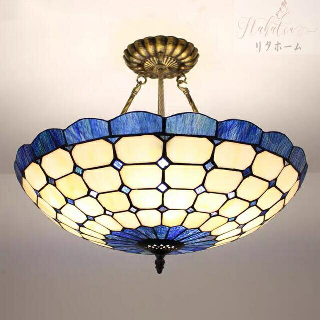 A004793高級ステンドグラス.ペンダントライト豪華天井照明ステンドグラスランプガラス工芸品 電源直結タイプ