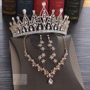 A004912ウェディング 花嫁3点セット .アクセサリー ティアラ+イヤリング+ネックレス