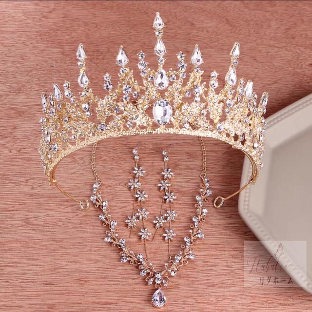 A004931ウェディング 花嫁3点セット ．アクセサリー ティアラ+イヤリング+ネックレス