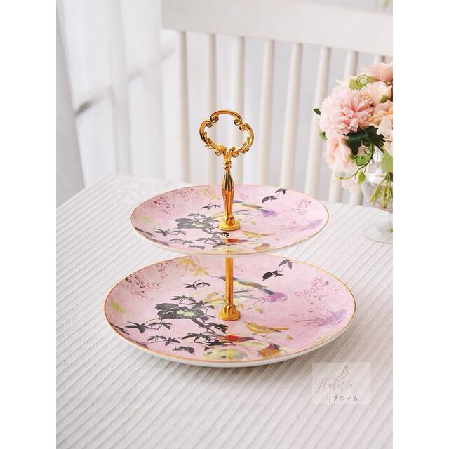 A005002ケーキ スタンド プレート2段セット アフタヌーンティー フルーツ トレー 皿(3.0)