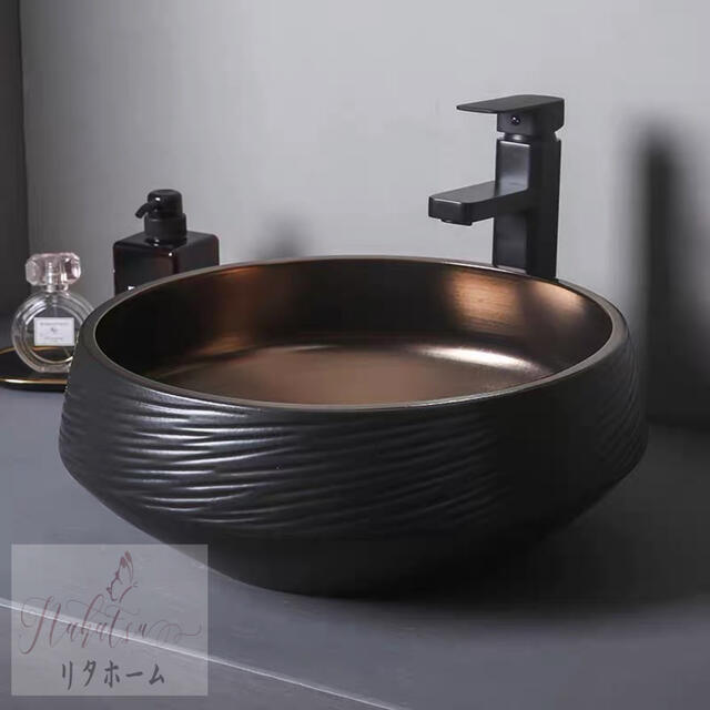 A005370高級洗面台 洗面ボウルセット洗面ボール 陶器 手水鉢 手洗器蛇口 排水金具付き [2]