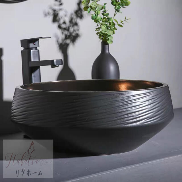 A005370高級洗面台 洗面ボウルセット洗面ボール 陶器 手水鉢 手洗器蛇口 排水金具付き [3]