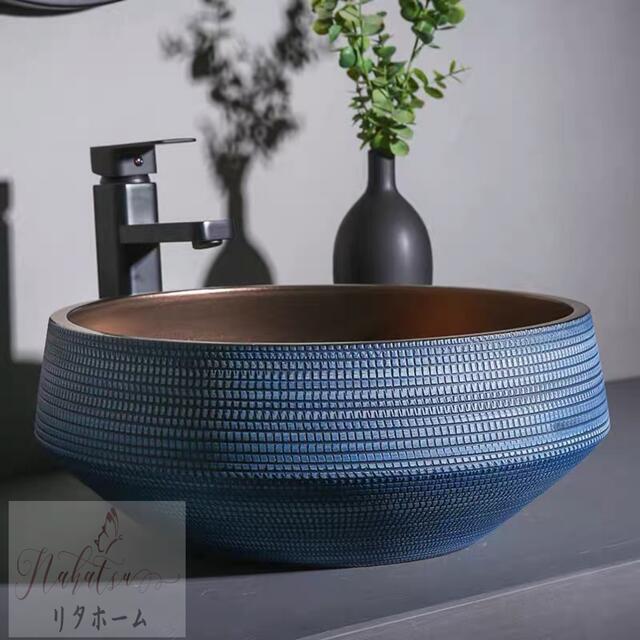 A005381高級洗面台 洗面ボウルセット洗面ボール 陶器 手水鉢 手洗器蛇口 排水金具付き