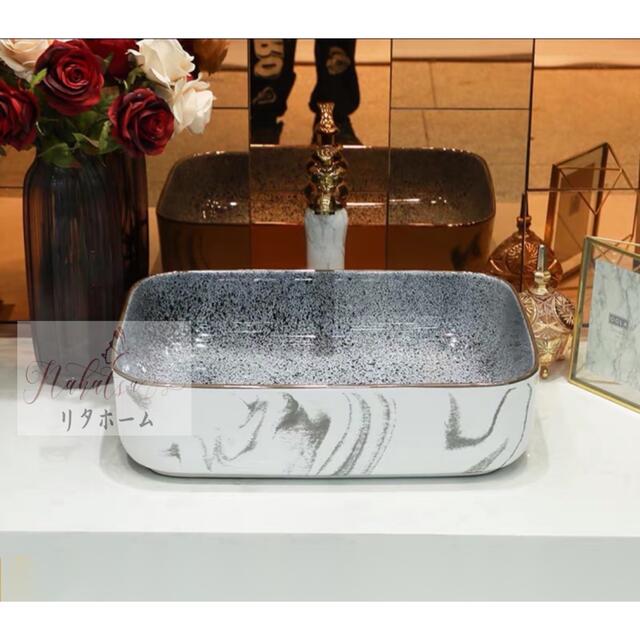 Western Furniture - A005503高級洗面台 洗面ボウルセット洗面ボール 陶器 手水鉢 手洗器蛇口 排水金具付き