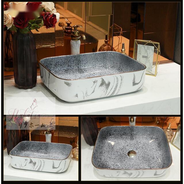 A005503高級洗面台 洗面ボウルセット洗面ボール 陶器 手水鉢 手洗器蛇口 排水金具付き [2]