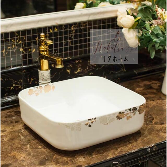 Washbasins - A005625高級洗面台 洗面ボウルセット洗面ボール 陶器 手水鉢 手洗器蛇口 排水金具付き