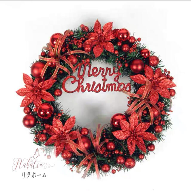 A005640クリスマスリース クリスマス花輪 ドアリース 壁飾り 人工造花 デラックスリース