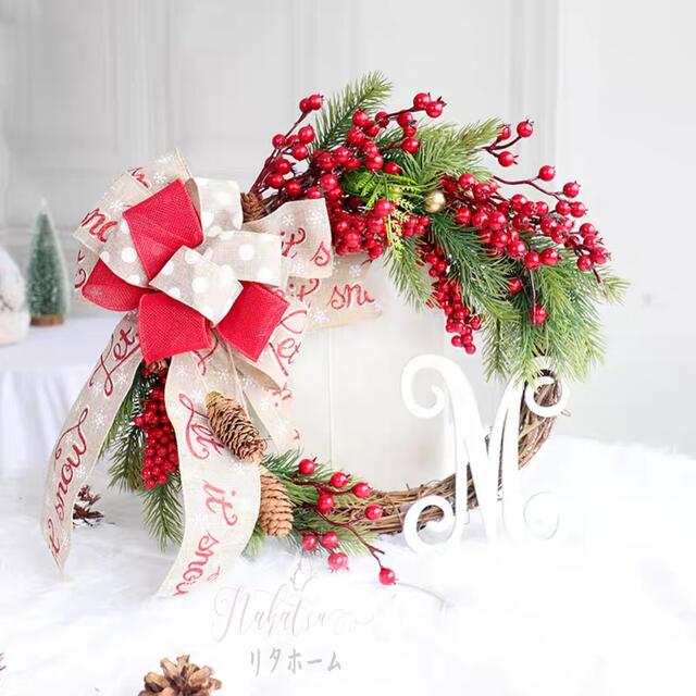 A005985クリスマスリース クリスマス花輪 ドアリース 壁飾り 人工造花 デラックスリース