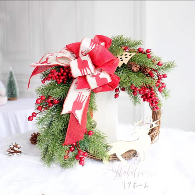 A005986クリスマスリース クリスマス花輪 ドアリース 壁飾り 人工造花 デラックスリース