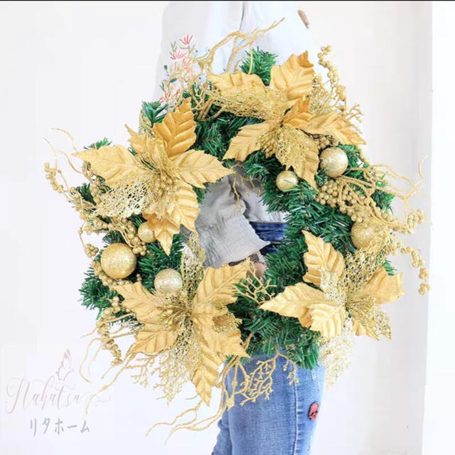 A005996クリスマスリース クリスマス花輪 ドアリース 壁飾り 人工造花 デラックスリース