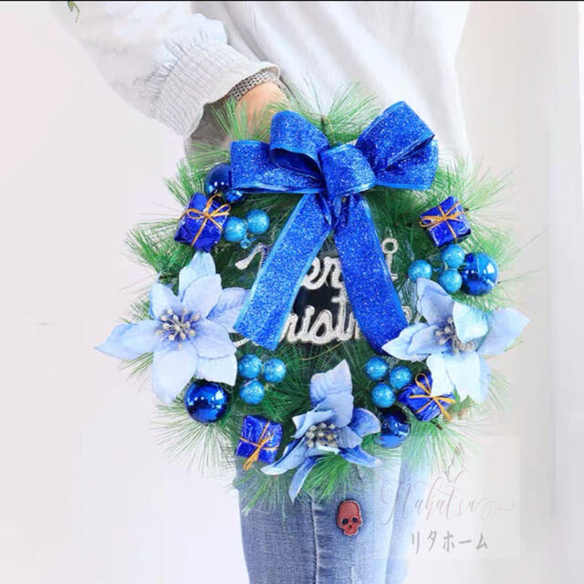 A006004クリスマスリース クリスマス花輪 ドアリース 壁飾り 人工造花 デラックスリース