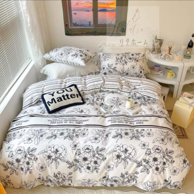 A006287ワイドダブル ベッド用品4点セット ．寝具 枕カバー掛け布団カバー ベッドパッド