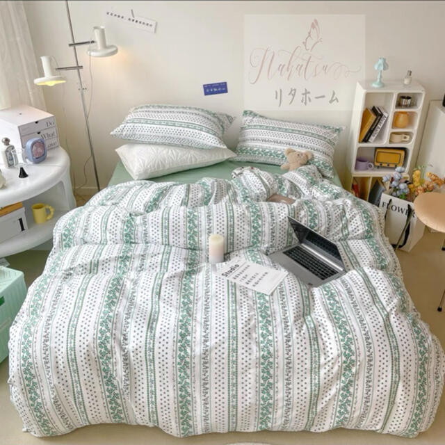 A006298ワイドダブル ベッド用品4点セット ．寝具 枕カバー掛け布団カバー ベッドパッド