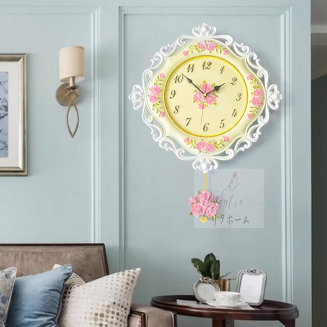 インテリア 時計 壁掛け時計 かけ時計 姫系雑貨 振り子時計 クロック花柄