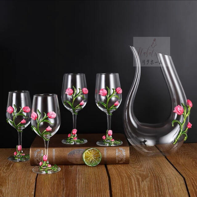 A006387高級ワイングラス シャンパン グラス 5点セット 花柄