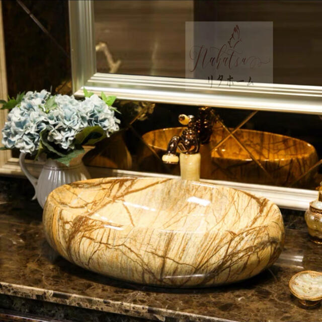 A006423高級洗面台 洗面ボウルセット ．洗面ボール 陶器 手水鉢 蛇口 排水金具付き