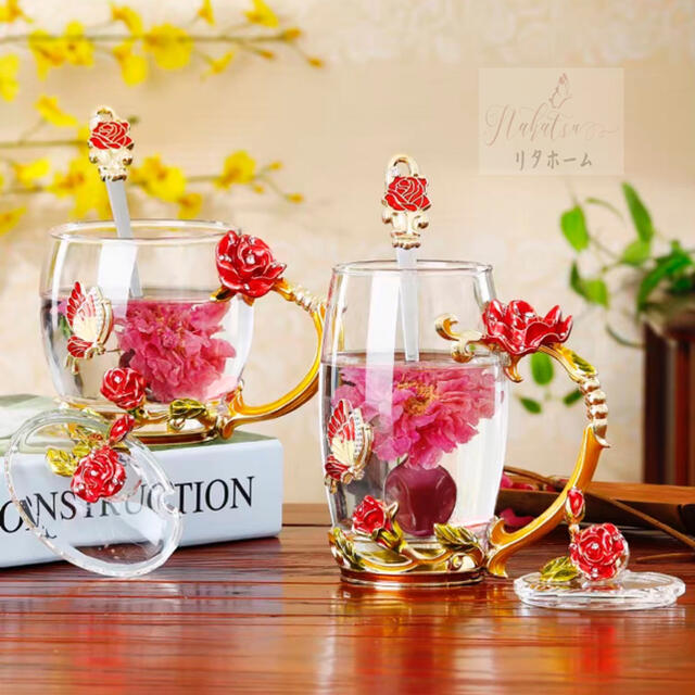 Rakuten - A006538花柄ガラス製 ティーカップ セット食器 コーヒーカップ 豪華カップセット