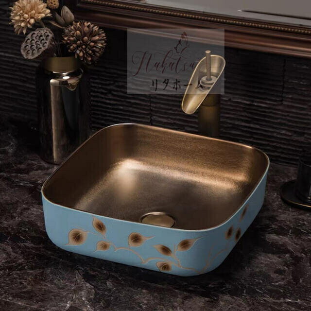 A006635高級洗面台 洗面ボウルセット .洗面ボール 陶器 手水鉢 蛇口 排水金具付き [2]