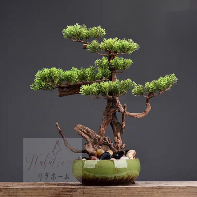 A006927インテリアグリーン 高級模造迎客盆栽 ．置物 禅意迎客盆栽装飾品 人工観葉植物