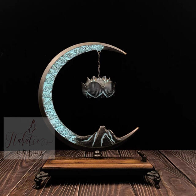 A007065青い月の蓮の花は炉を吊って黄銅の置物の事務室をいぶして装飾品 招財 置物