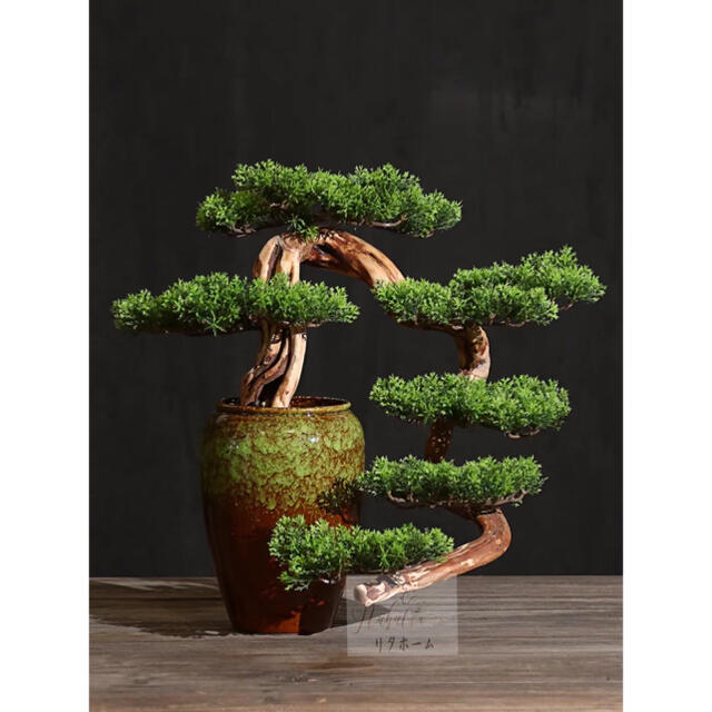 A007197インテリアグリーン 高級模造迎客松盆栽 置物 禅意迎客松盆栽装飾品人工観葉植物