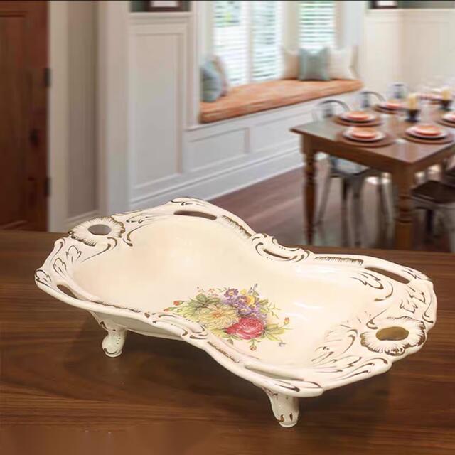 A058179高級果物皿　盛り皿 お菓子皿、フルーツプレート 花柄豪華〜果物カゴ お菓子鉢