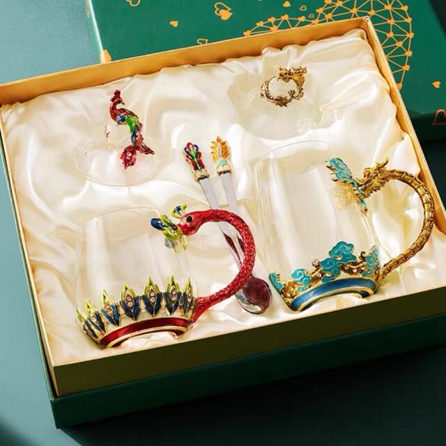 A058244花柄ガラス製 ティーカップ 6点セット食器 コーヒーカップ 豪華カップセット