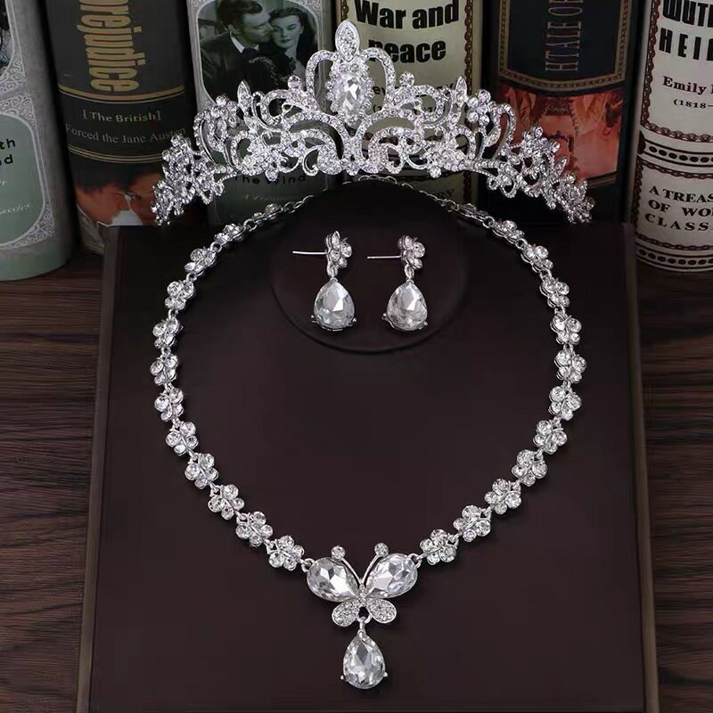 A058991ウェディング 花嫁3点セット アクセサリー ティアラ+イヤリング+ネックレス
