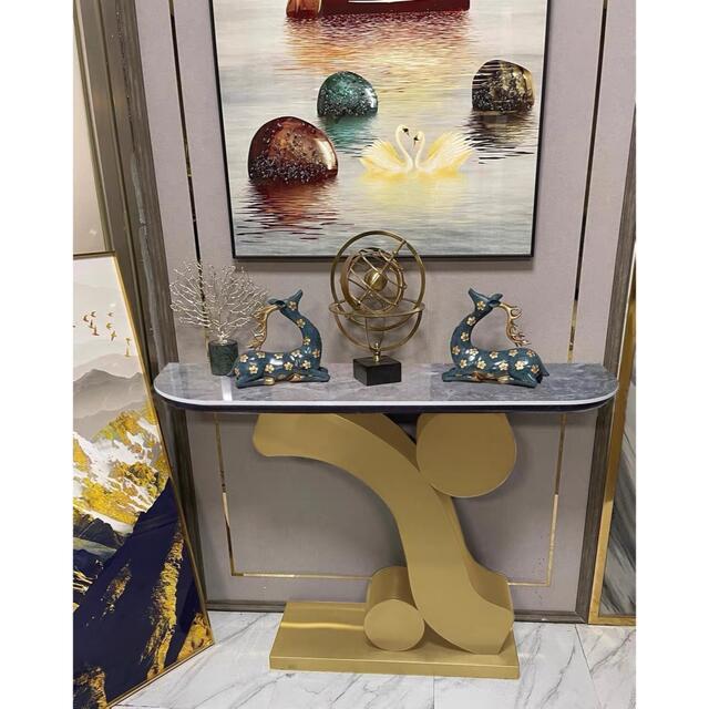 A020473高級サイドテーブル 人造大理石コンソールテーブル 玄関テーブル 花台 電話台