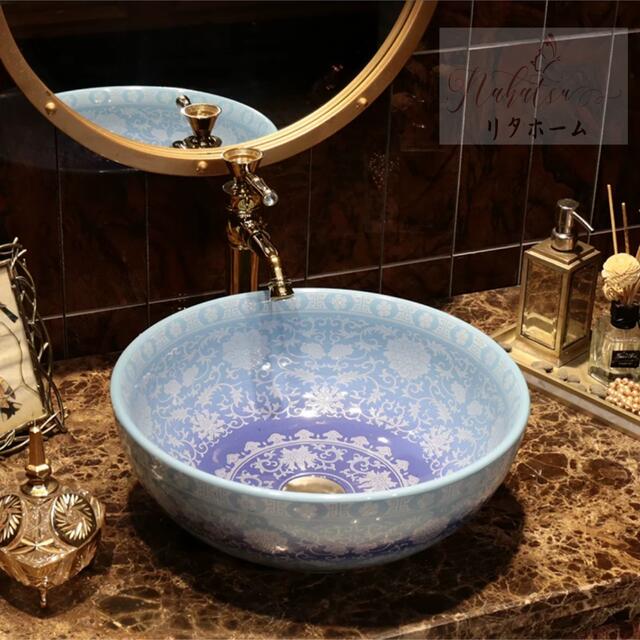 A020503高級洗面台 洗面ボウルセット洗面ボール 陶器 手水鉢 手洗器蛇口 排水金具付き