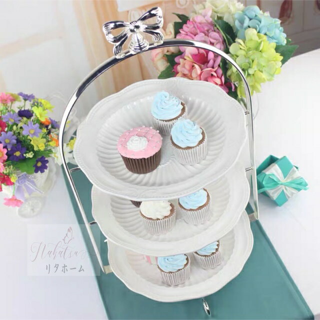A041001ケーキ スタンド プレート 3段セット アフタヌーンティー フルーツ トレー 皿