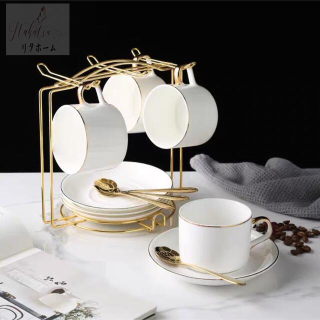 A041049ティー・コーヒーカップセット カップ＆ソーサー4客セット ．陶磁器ティーセット