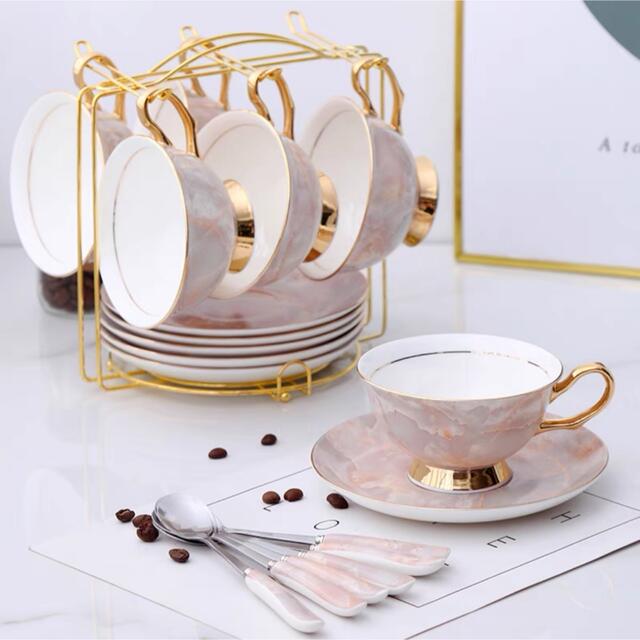 A041059ティー・コーヒーカップセット カップ＆ソーサー6客セット ．陶磁器ティーセット