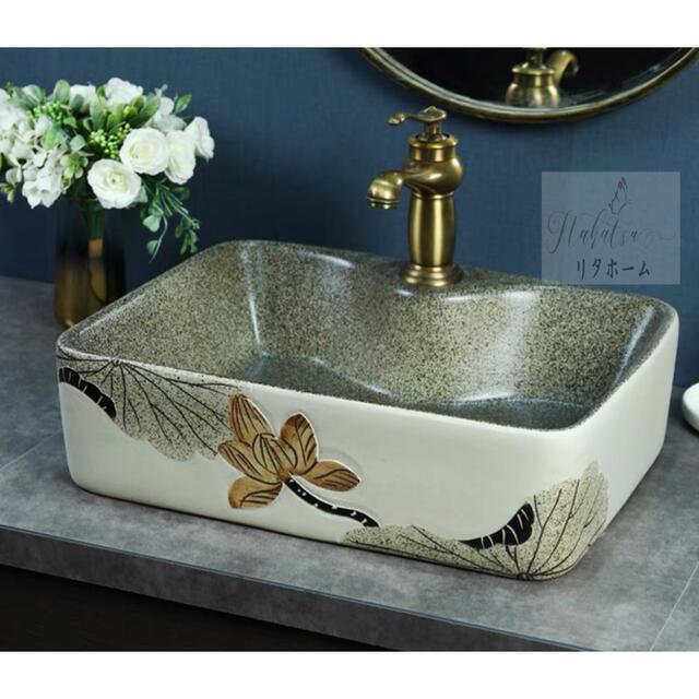 A041105高級洗面台 洗面ボウルセット洗面ボール 陶器 手水鉢 手洗器蛇口 排水金具付き