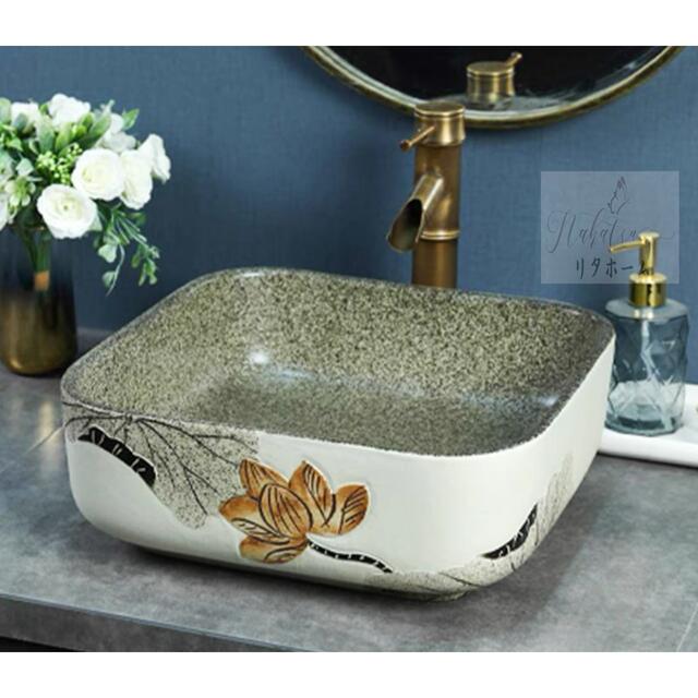 A041107高級洗面台 洗面ボウルセット洗面ボール 陶器 手水鉢 手洗器蛇口 排水金具付き