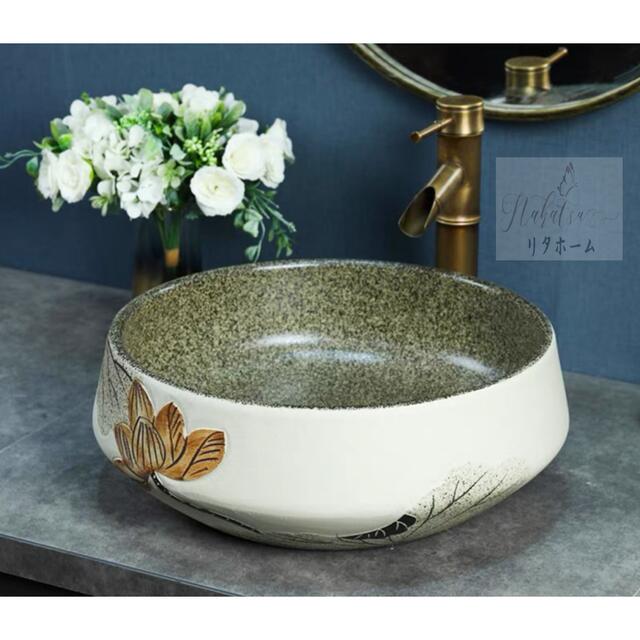 A041113高級洗面台 洗面ボウルセット洗面ボール 陶器 手水鉢 手洗器蛇口 排水金具付き