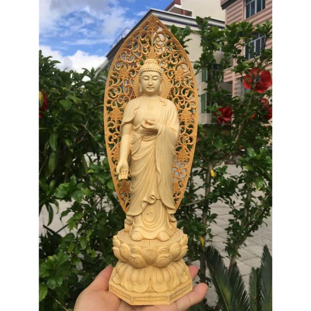 A041218黄楊彫刻 仏像 阿弥陀如来 仏像彫刻 黄楊木彫刻