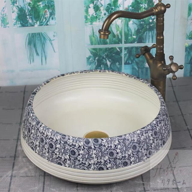 A041346高級洗面台 洗面ボウルセット洗面ボール 陶器 手水鉢 手洗器蛇口 排水金具付き
