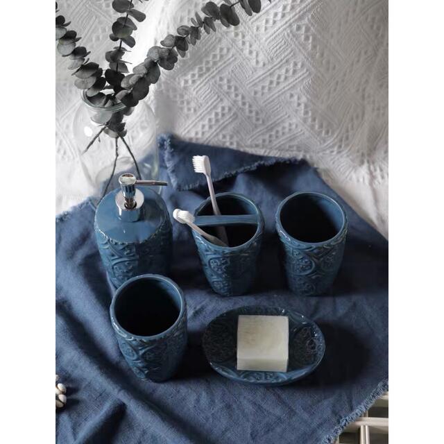 A041388高級サニタリー5点セット．ディスペンサー 歯ブラシスタンド 洗面所用品