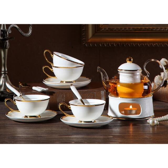 A041723西洋調ティーカップ セット 陶器 高級感 カップ＆ソーサー 4客コーヒーカップ