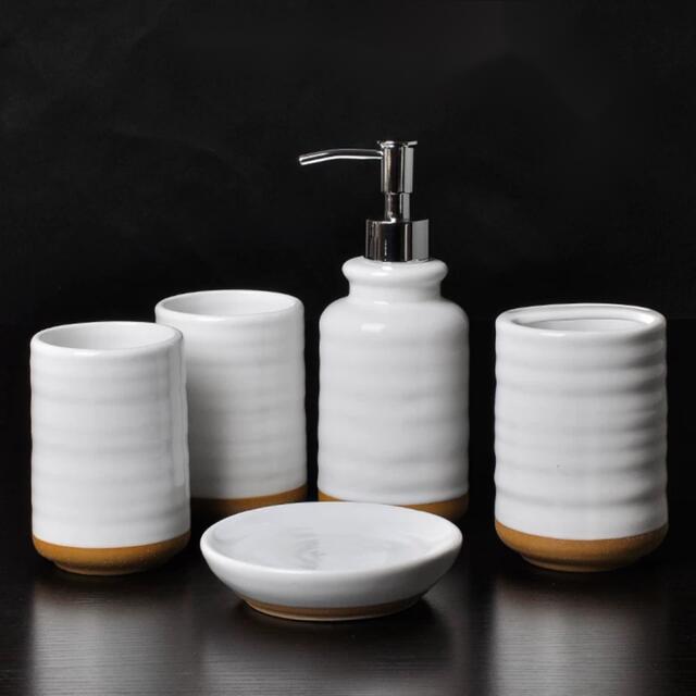 A041808高級サニタリー5点セット．ディスペンサー 歯ブラシスタンド 洗面用品