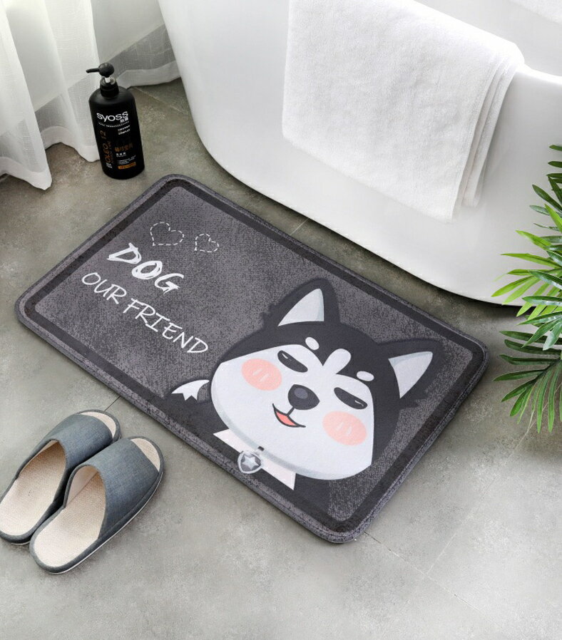 A002651ラグマット リビングマット 玄関マット お風呂マット 犬柄雑貨 ハスキー